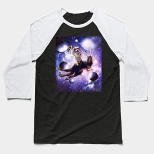 Golden Retriever Riding Dinosaur In Space Baseball T-Shirt